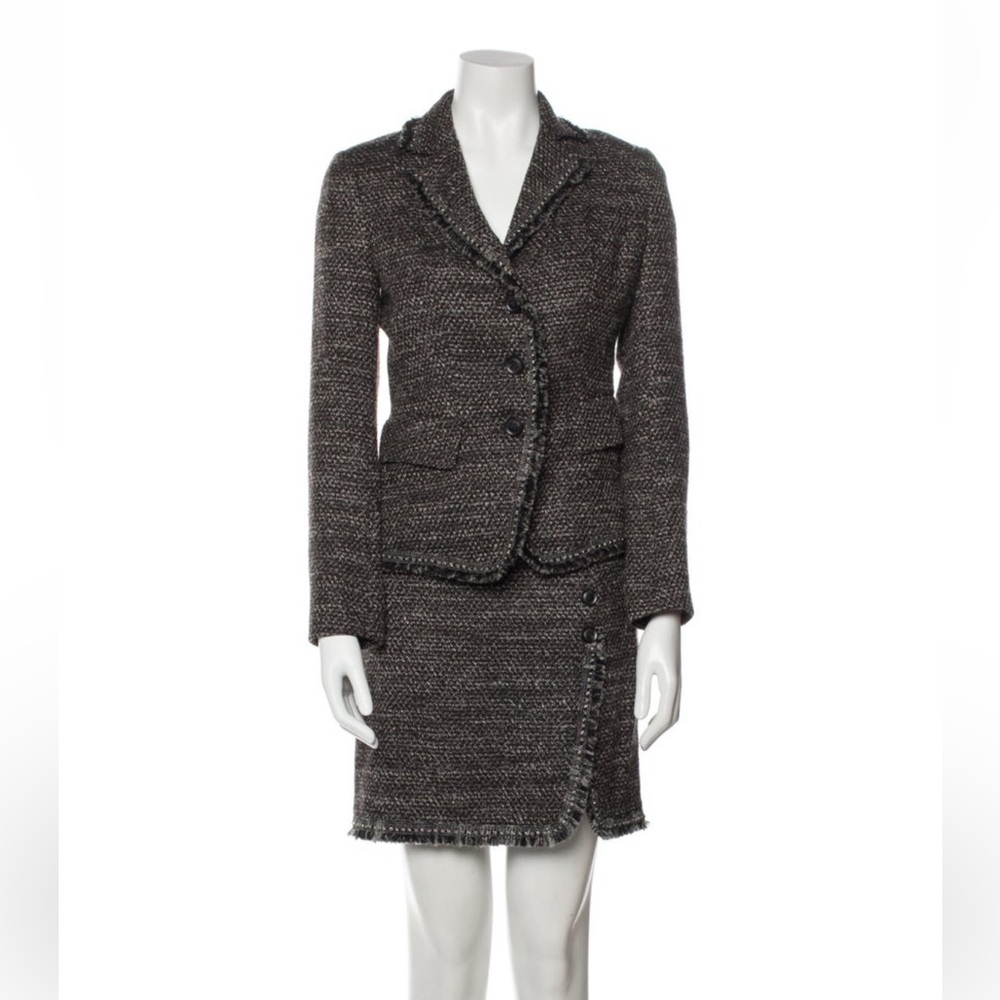 Les Copains Black and Gray Tweed Blazer And Skirt  Suit Set IT40 US4